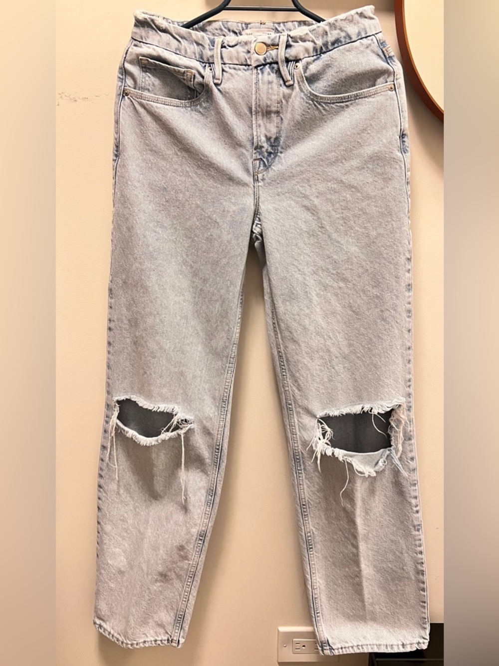 Good American Light Gray Distressed Straight-Leg Jeans indigo 161